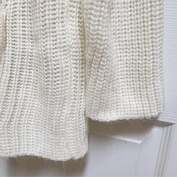 Littlewood & Green Sweater Women L Cream Cardigan Open Chunky Pocket Vtg Grandma - Picture 5 of 10